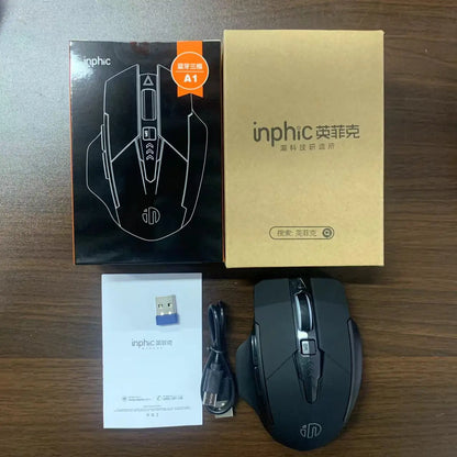 INPHIC A1 BluetoOth Mouse Rechargeable 2.4G Tri-mode Optical Mute Wireless Mouse 1600 DPI for Mac Laptop PC Tablet Mobile Phone