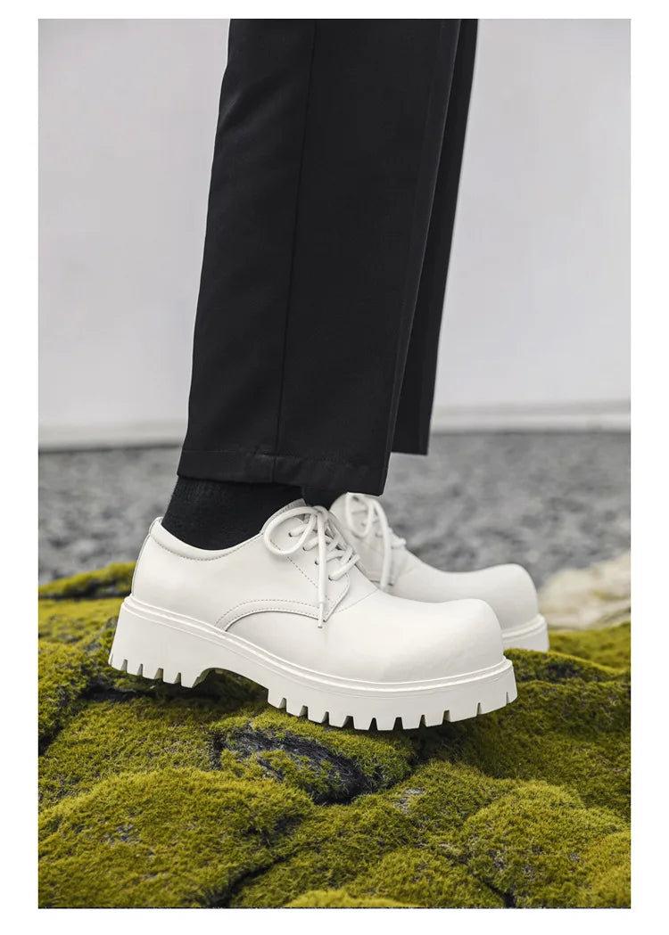 Thick Sole Casual Genuine Leather Dress Shoes Men Platform Heighten Japan Harajuku Korean Streetwear Fashion Shoes White