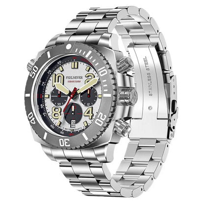 FeelNever Sport Automatic Movement Quartz Watch Stainless Steel Sapphire Crystal Watches Men 500M Waterproof Clocks Reloj Hombre