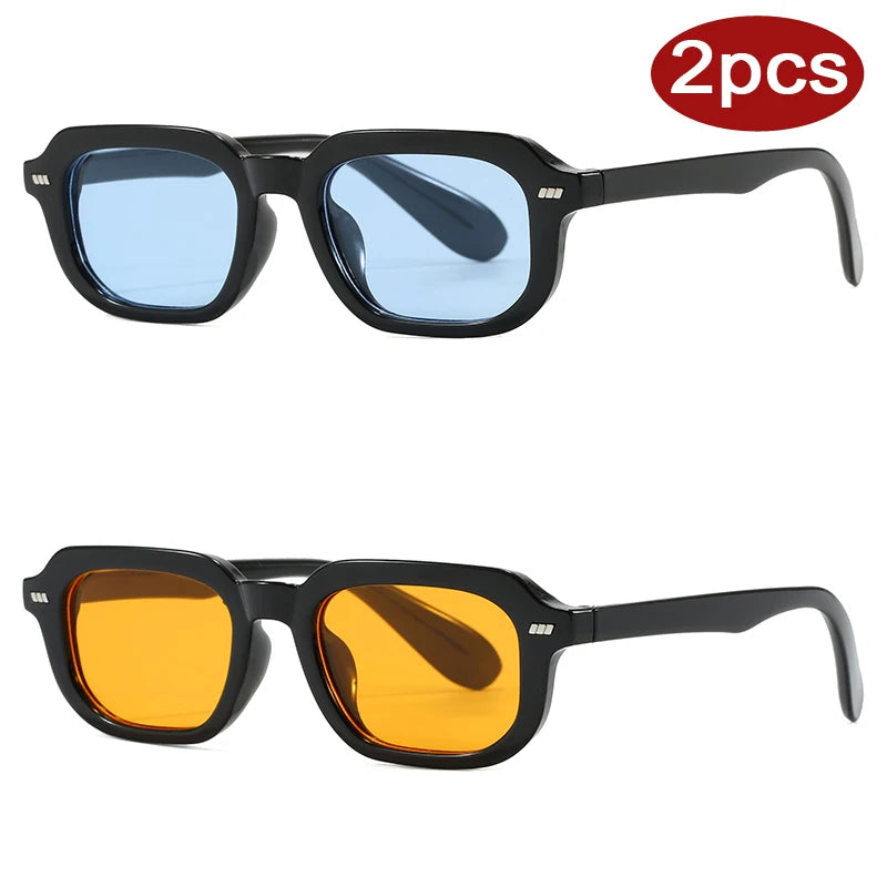 2pcs Fashion Small Square Women Luxury Brand Sunglasses Retro Designer Men Trending Multi Color Sun Glasses Shades UV400