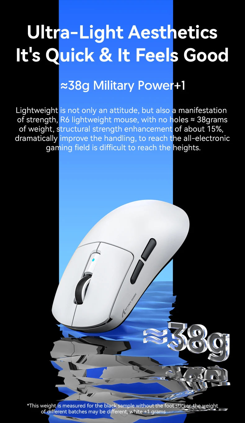 Attack Shark R6 Gaming Mouse 38g Ultra-Light, PAW3950 8K Return Rate Wireless, Nordic 52840, 24000DPI, Tri-Mode