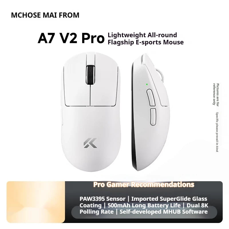 Rato sem fios MCHOSE A7 V2 Ultra+ Tri-Mode leve Paw3950 Ti 42000dpi 500mah para PC, eSports e portátil — acessórios gaming
