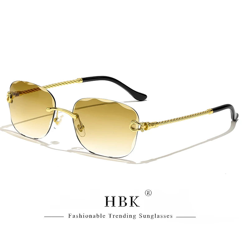 HBK Frameless Metal Sunglasses Men Wave Cutting Sun Glasses for Women Travel Shopping Shades Eyeglass UV400 Summer Style