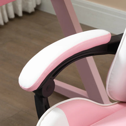 Gaming Chair Computer Chair Ergonomic Office Chair with Headrest Lumbar Pad Height Adjustable 360° Rotation Pink + White