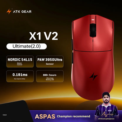 Rato Gaming Sem Fios ATK X1 V2 Ultimate 2.0 Paw3950 Utrla 54g Leve 750ips 0.163ms Baixa Latência 650ips — Novo Acessório para Oferta