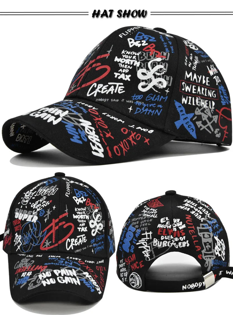 Trendige Unisex-Baseballkappe mit Graffiti-Print – Bunte, bemalte Schirmkappe