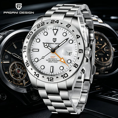 PAGANI DESIGN 2026 New Automatic Machinery Men's Watch GMT DG5833 Stainless Steel Sapphire Crystal 10 Bar Waterproof Watch