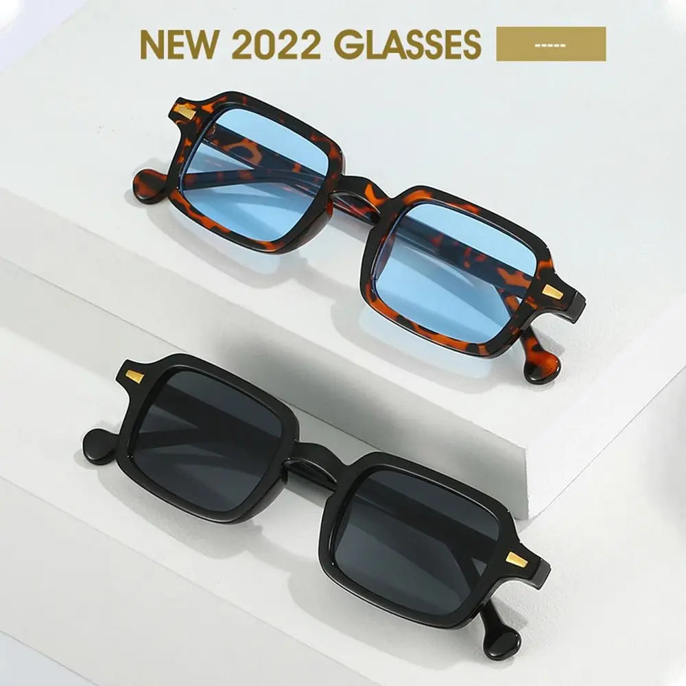 Fashion Square Sunglasses Women New Retro Rivets Decoration Glasses  Men Leopard Blue Sun Glasses Gradient Shades UV400