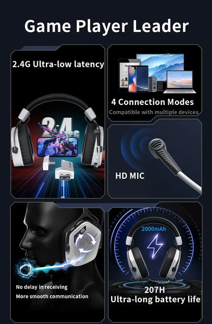 XIBERIA Wireless Gaming Headphones K03S Pro 7.1 Surround Sound 2.4GHz 4 Mode Headsets Gamer 2000mAh Battery Low Latency IEM