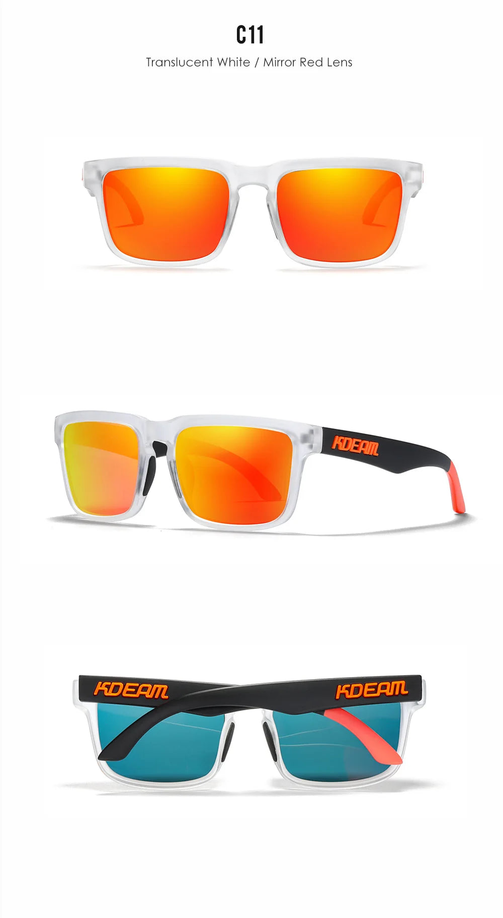 Kdeam 2026 High Quality Polarized Sunglasses for Men Transparent Gray Frame Fashion Unisex Outdoor Luxury Eyeglasses For Couple
