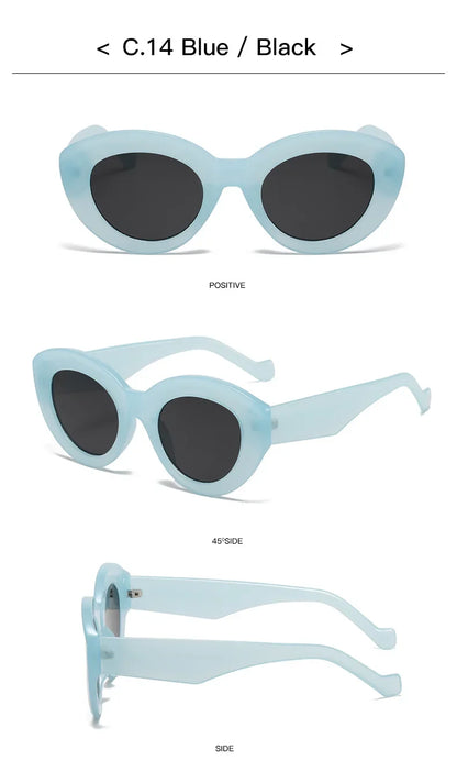 JNPCXI Ins Popular Fashion Oversized Cat Eye Women Sunglasses Green Stripes Retro Shades UV400 Men Trending Oval Sun Glasses