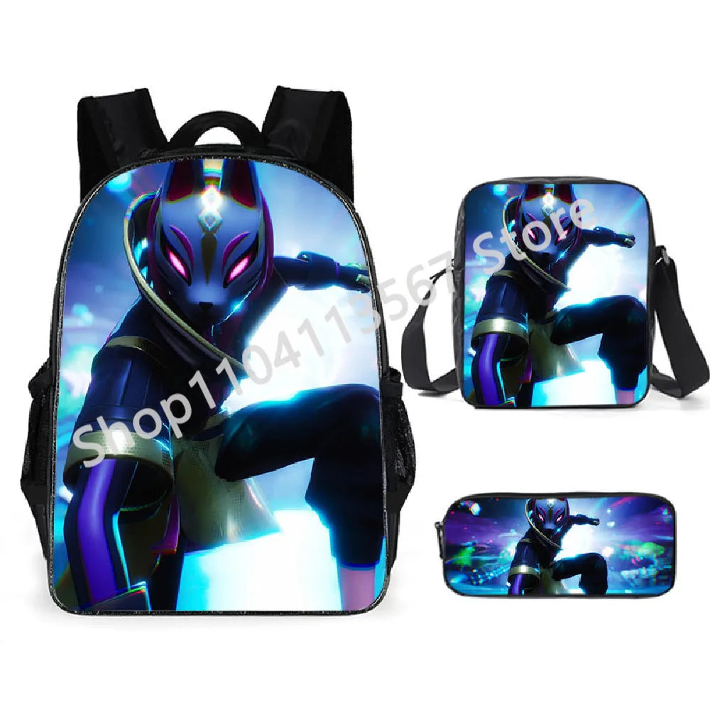 Fortnite Kids 3pcs Backpack Set Women Backpacks Office Stationary for Teenage Girls Boys Laptop Backpack Casual Travel Rucksack