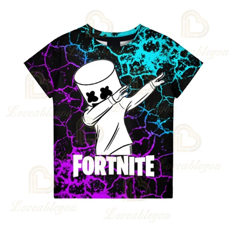 Fortnite T-shirt voor jongens, kindertop voor de zomer, kinderkleding met grappige 3D Battle Royale-gameprint, T-shirt/top voor peutermeisjes