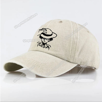 One Piece Men Washed Baseball Cap Unisex Retro Hip-hop Peak Caps Anime Luffy Male Outdoor Trucker Hat Travel Sunscreen Sunhat
