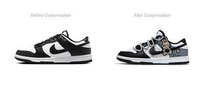 Custom Sneakers Nike Dunk Low Moon Rabbit Panda GS Deconstructed Graffiti Rabbit Patch Fashion Couple Shoes Unisex