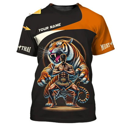 Camiseta gráfica nueva y moderna de Muay Thai para hombre, con estampado 3D de tigre y dragón, nombre personalizado, estilo único, camiseta de verano para gimnasio y fitness