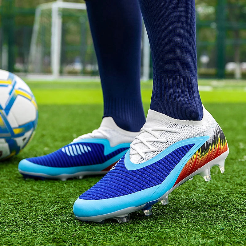 Football Shoes Men Quality Outdoor Training Soccer Boots Black White Long Spike Suitable for Teenager Boys Big Size