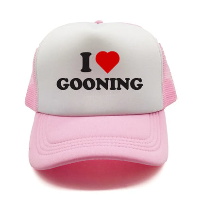 Забавни бейзболни шапки „I Love Gooning“ – готини летни мъжки шапки от мрежа, хумористични шапки тип „тракър“, унисекс шапки от мрежа за външни дейности MZ-080