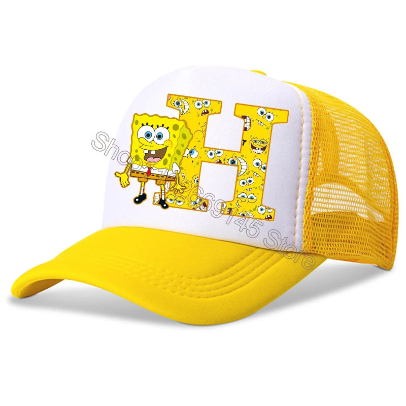 New Spongebob Children Baseball Caps Kawaii Cartoon Letter Printed Hat Kids Casual Sun Hat Adjustable Peaked Cap Birthday Gifts
