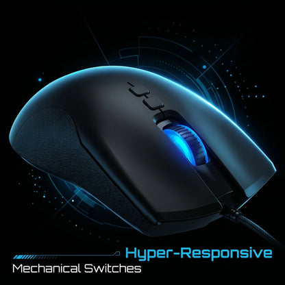 High-End Ergonomic Gaming Mouse with Anti-Slip Side Design Durable Braided Cable Breathing LED Lights USB Plug for PC