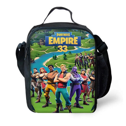 Klassisches FortniteS-Schulrucksack-Set für Kinder mit Lunchtasche und Federmäppchen, große Kapazität, für Jungen und Mädchen, ideales Geschenk