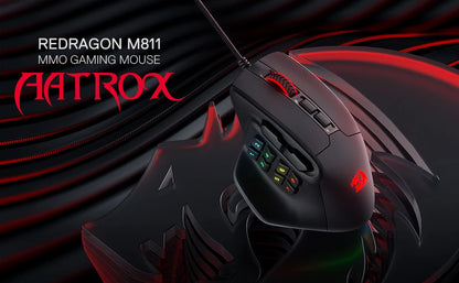Rato Gaming MMO Redragon M811 Aatrox, 15 Botões Programáveis, Rato Gamer RGB com Fio e Design Ergonómico de Pegada Natural