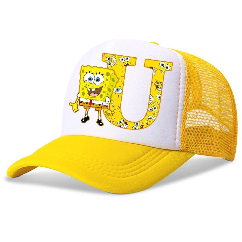 New Spongebob Children Baseball Caps Kawaii Cartoon Letter Printed Hat Kids Casual Sun Hat Adjustable Peaked Cap Birthday Gifts