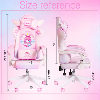 Rose Pink Gaming Chair E-Sports Computer Chair with Footrest, Ergonomic Office Chair, Adjustable Height Swivel Gamer Chair for Home & Office