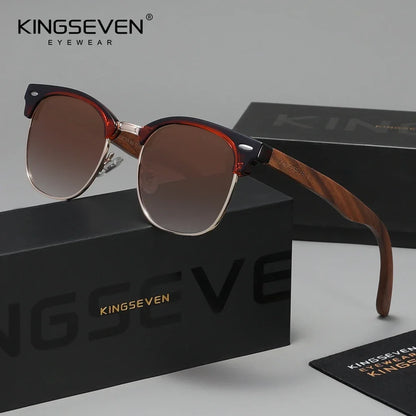 KINGSEVEN Fashion Black Walnut Wooden Sunglasses Women Men Polarized Vintage UV400 Travel Eyewear W5516