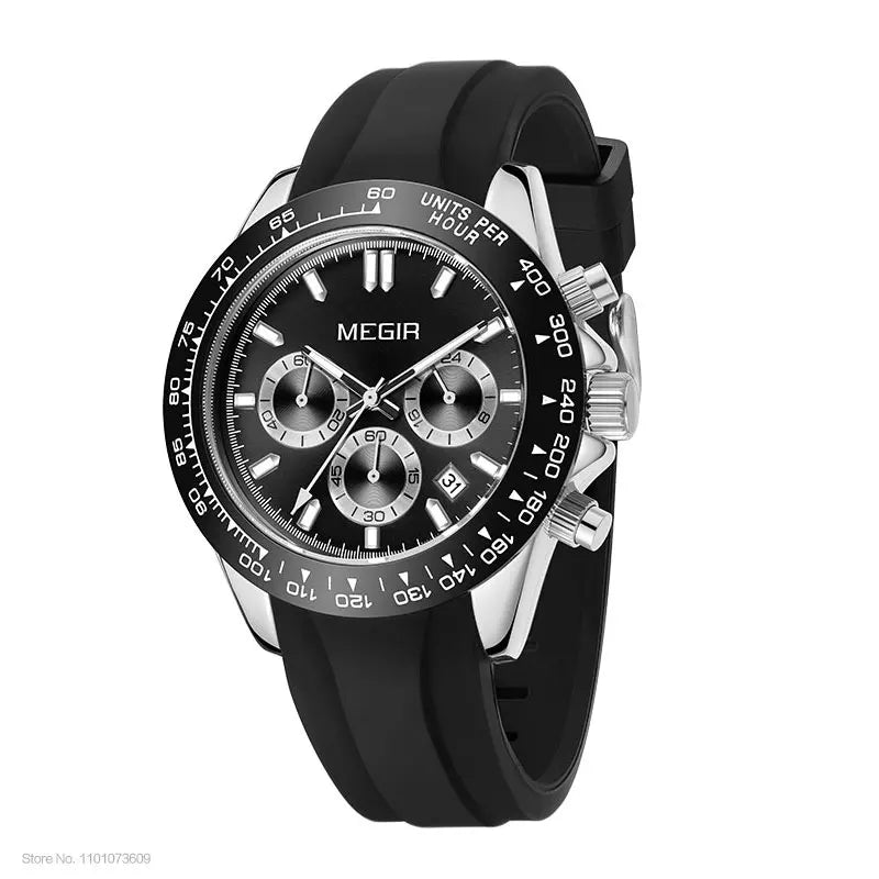 MEGIR men’s watch, luxury brand, quartz sports watch, stainless steel bracelet, water-resistant, chronograph, wristwatch
