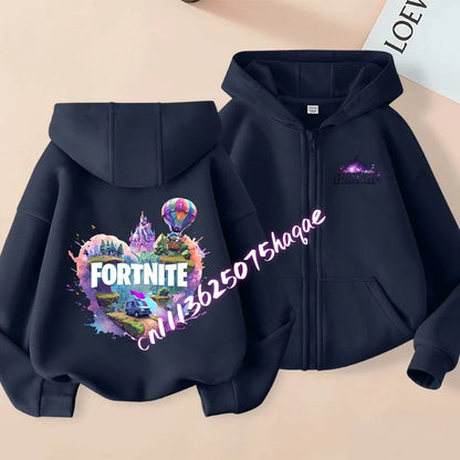Fortnites Kids Zipper Hooded Coats Anime Fortress Night Sweatshirts Game Spring Autumn Hoodies Sportwear Children Clothes Gift
