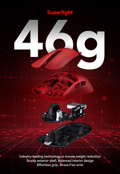 Mouse de gaming KYSONA Jupiter Series cu fir și wireless, 8Khz, senzor PAW3950, Bluetooth, 46g, reîncărcabil, driver web pentru PC și laptop