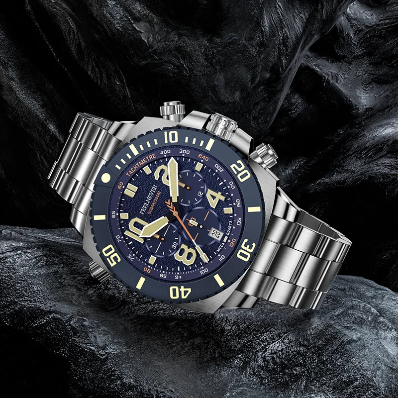 FeelNever Sport Automatic Movement Quartz Watch Stainless Steel Sapphire Crystal Watches Men 500M Waterproof Clocks Reloj Hombre