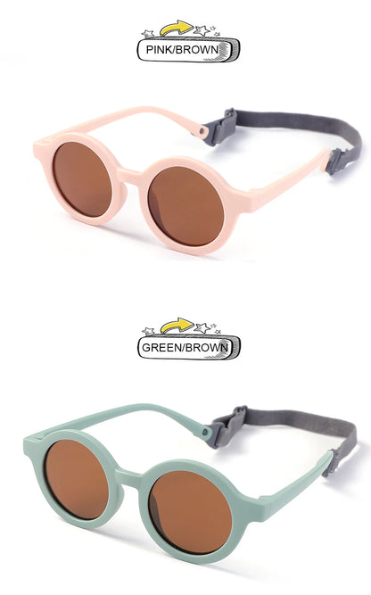 Kids Round TAC Polarized Baby Sunglasses for Toddler Boys Girls TPEE Flexible Soft Frame with Strap for Infant Age 0-3 Shades