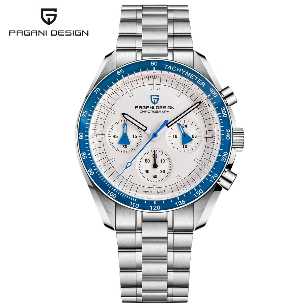 New PAGANI DESIGN Moon Men Watch Retro Luxury Quartz Watches For Men Stainless steel Sport waterproof Chronograph Man+With BOX