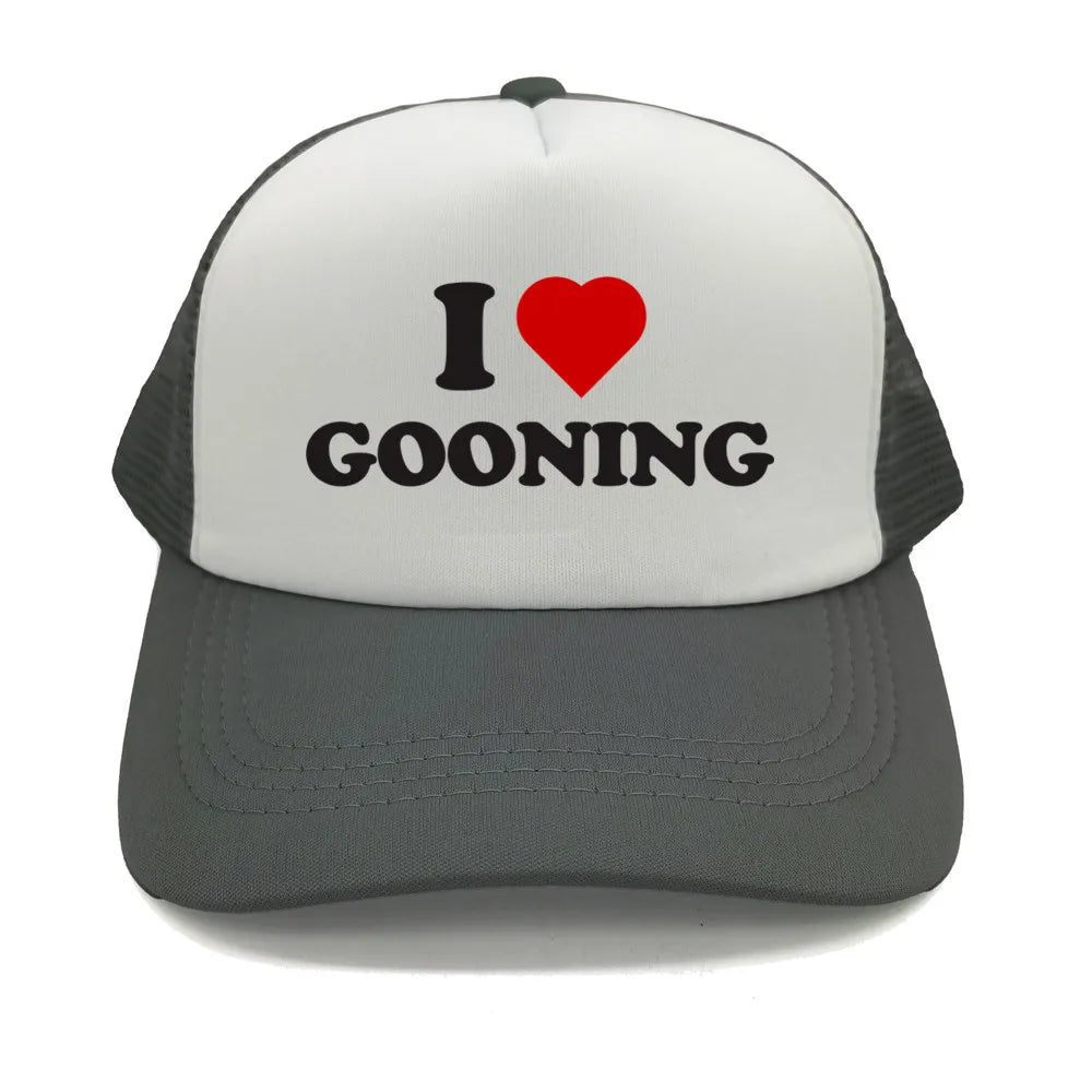 Забавни бейзболни шапки „I Love Gooning“ – готини летни мъжки шапки от мрежа, хумористични шапки тип „тракър“, унисекс шапки от мрежа за външни дейности MZ-080