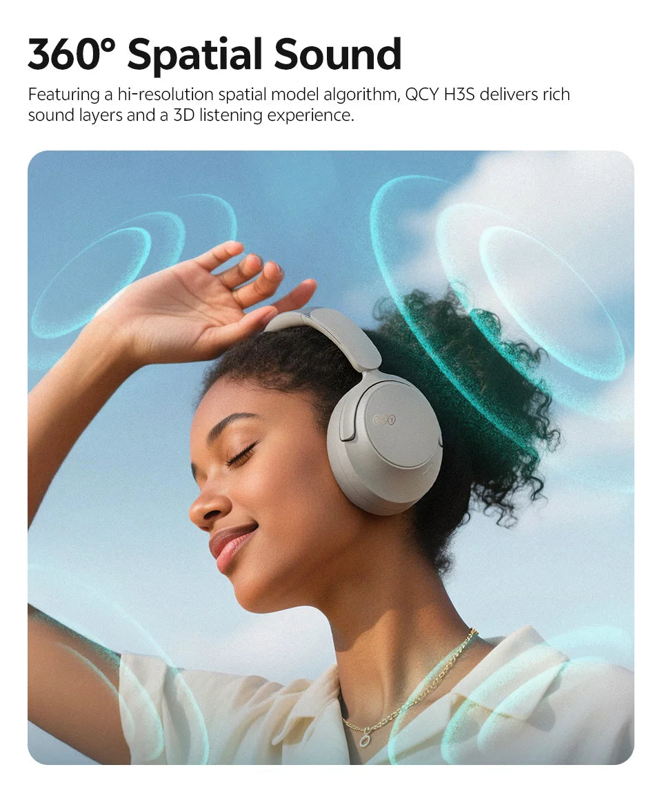 QCY H3S ANC Over-Ear Headphones Bluetooth 6.0 – Hi-Res LDAC Spatial Audio, -56dB Adaptive Noise Cancelling Wireless Headset