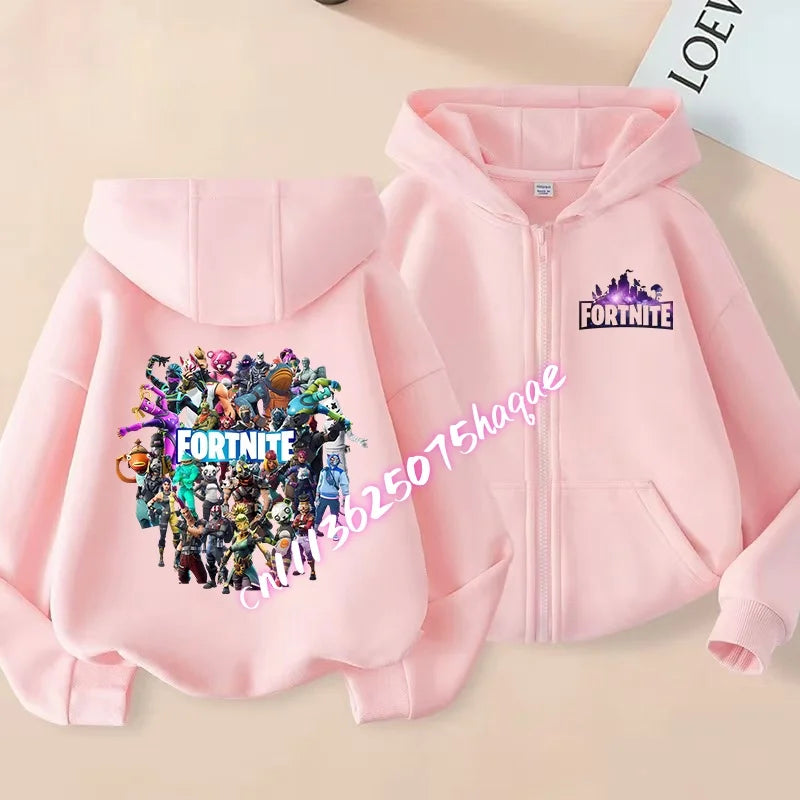 Fortnites Kids Zipper Hooded Coats Anime Fortress Night Sweatshirts Game Spring Autumn Hoodies Sportwear Children Clothes Gift
