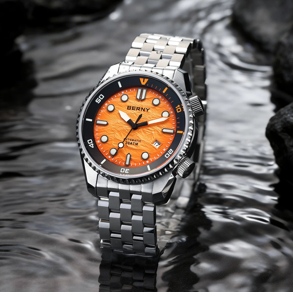 BERNY Diver Automatic Watches Men's Luxury Sapphire 316L Stainless Steel Mechanical Watch 42MM 200M Waterproof Diving Men's Watch