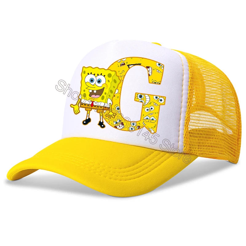 New Spongebob Children Baseball Caps Kawaii Cartoon Letter Printed Hat Kids Casual Sun Hat Adjustable Peaked Cap Birthday Gifts