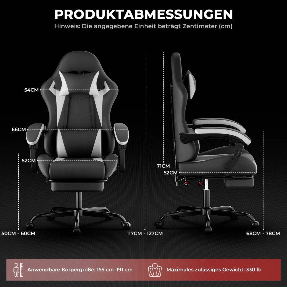 Ergonomic Gaming Chair with Lumbar Support, Adjustable Headrest, Footrest, Height Adjustable Office Gaming Chair for Adults