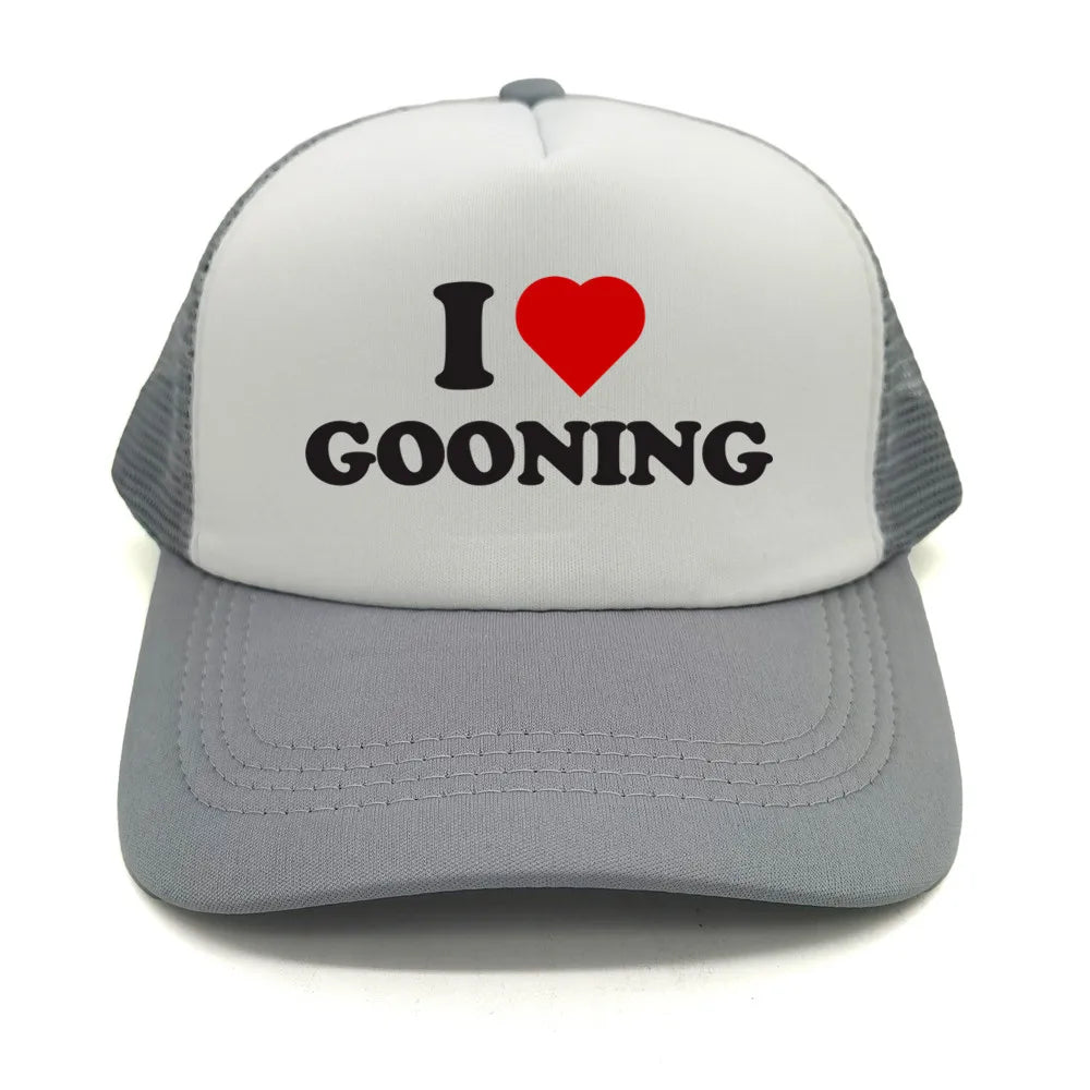 Забавни бейзболни шапки „I Love Gooning“ – готини летни мъжки шапки от мрежа, хумористични шапки тип „тракър“, унисекс шапки от мрежа за външни дейности MZ-080