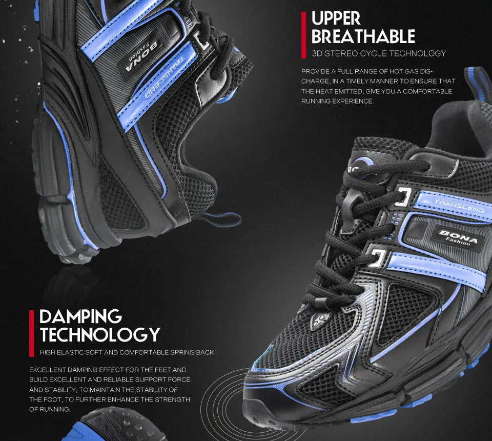 BONA 2023 New Designers Light Running Jogging Mesh Shoes Breathable Comfortable Men Sneakers Casual Outdoor Sport Shoes Man Mesh
