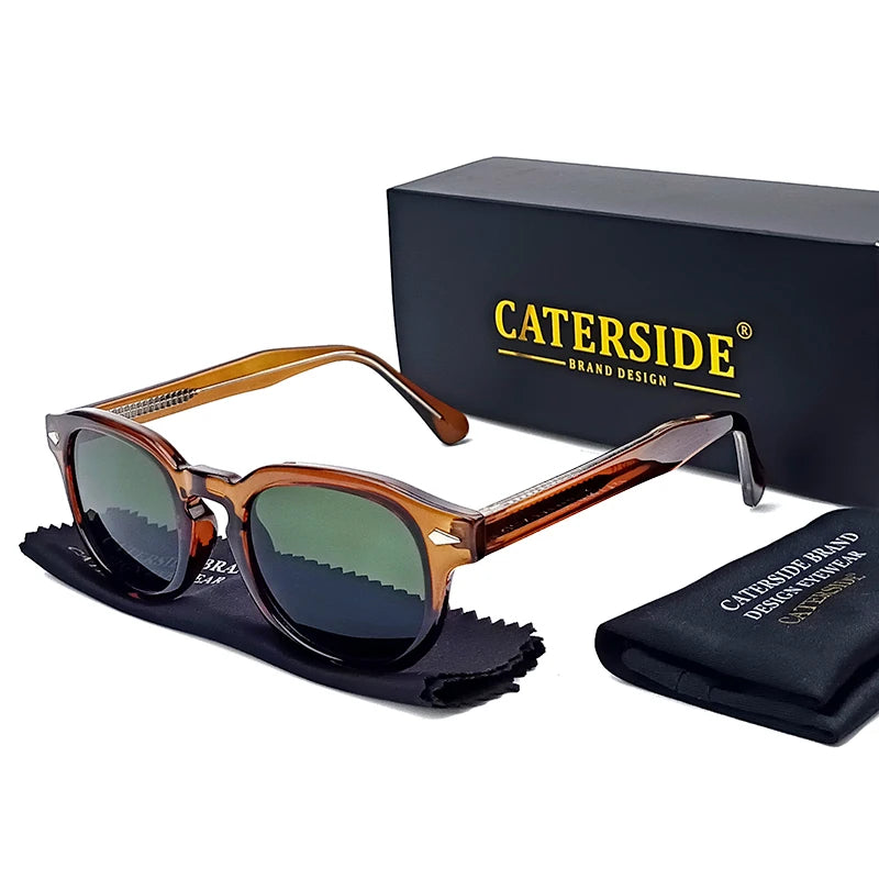 CATERSIDE Retro Round Men Sunglasses Punk Propionic Acid Pin Temple Luxury Sun Glasses Women Sports Leisure Party Eyewear UV400