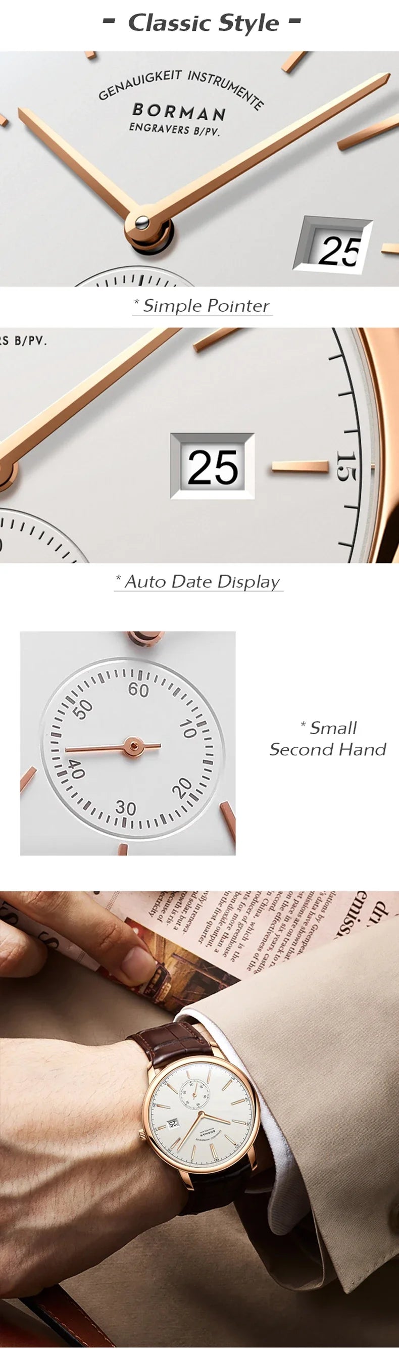 BORMAN BM3817 TOP Watch New 42 Luxury Men's Automatic Mechanical Watches Sapphire Ultra-thin 50M Waterproof Sub Dial Clocks