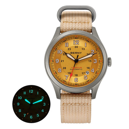 BERNY Full Titanium Automatic Watches for Men Super Luminous Sapphire Mechanical Field Watch Date 10ATM Sports Easy Read