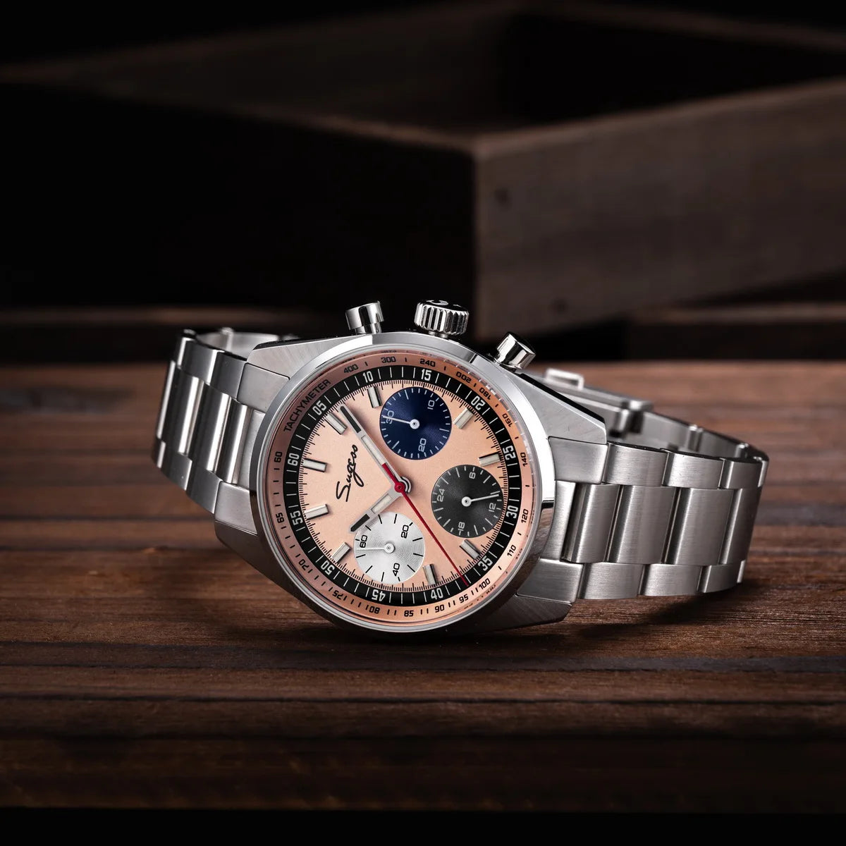 Sugess Mens Watch 38mm Chronograph Mechanical Wristwatches Tianjin Gooseneck Movement Sapphire Crystal Roulette Dial S465 new