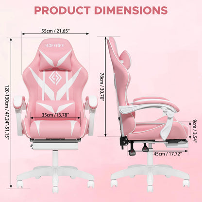 400Lbs Load Ergonomic Gaming Chair with Massage, Footrest, Lumbar Support, Reclining Computer Chair with Adjustable Armrests