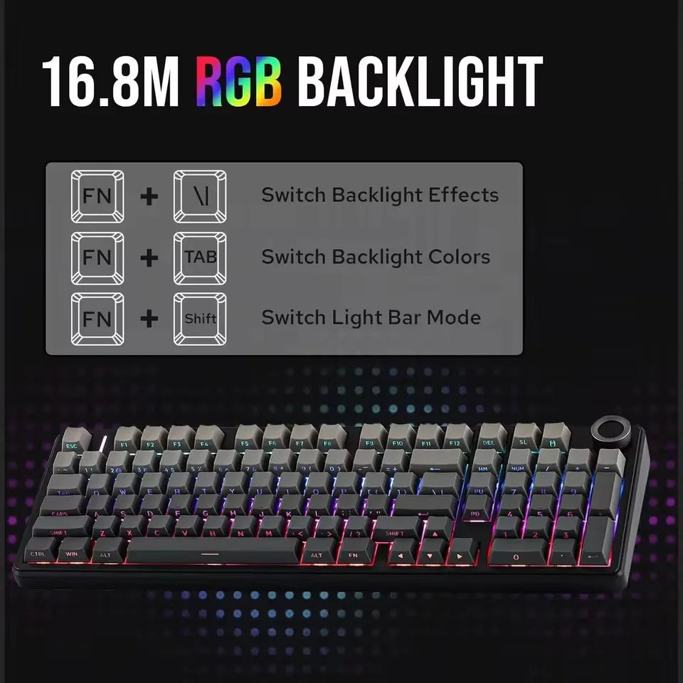 AULA F99 Pro Tastiera meccanica da gaming e-sport, tre modalità, RGB, hot-swappable, 96%, PBT, tastiera wireless personalizzata con manopola multimediale