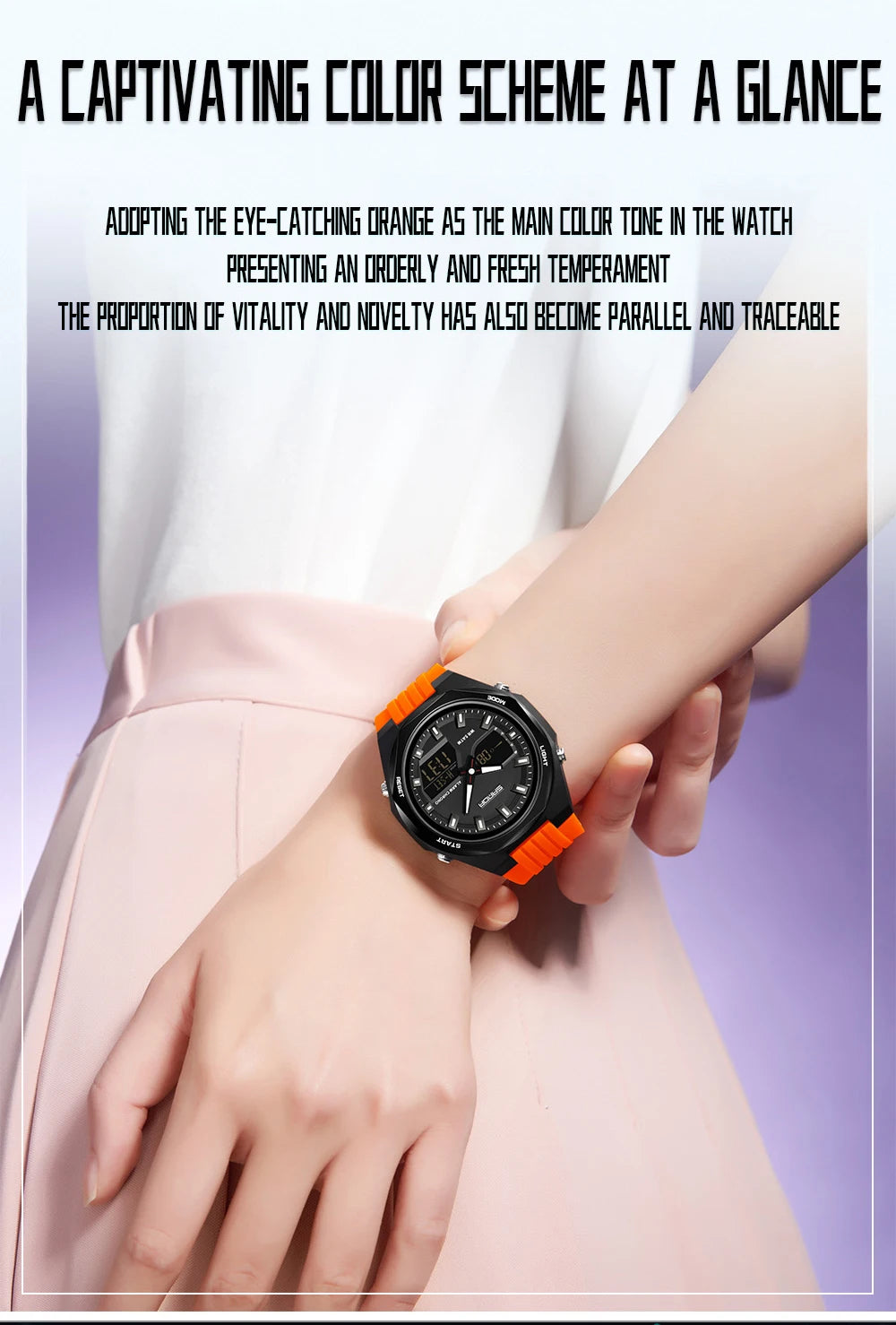 Fashion SANDA 6267 Men's Electronic Watch Multifunctional Operation Night light waterproof Dual Display Student Electronic Watch